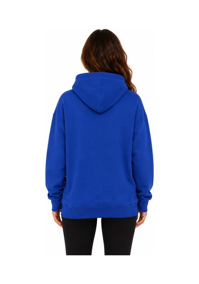 Herkesemoda Çiçek Sepeti Baskılı Kapüşonlu 2 İplik Şardonlu Sweatshirt Mavi