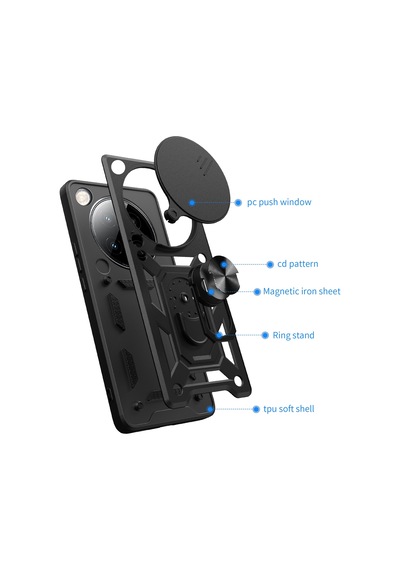 Teleplus İnfinix Zero 40 5g Kılıf Magnetik Standlı Kamera Korumalı Slide Sürgülü Cover Kapak Siyah