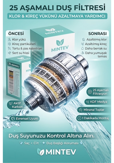 Modern Duş Filtresi 25 Aşamalı Kireç Önleyici & Klor Azaltıcı Arıtmalı Duş Başlığı Filtresi Çok renkli