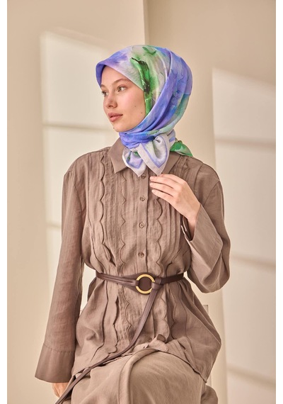 Silk Home Olinda İpek Eşarp 47004-18 Gri, Yeşil, Koyu Yeşil, Lila, Mor