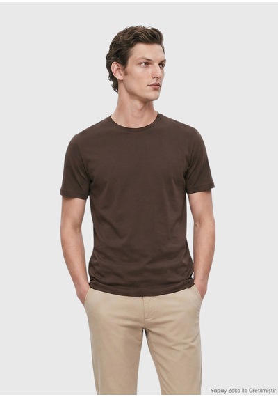 Ramsey Mürdüm Düz %100 Pamuk T-shirt