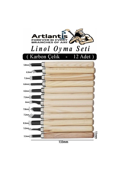 Linol Oyma Seti 12 Parça 1 Paket Linol Oyma Kesme Bıçak Seti 12 Bıçaklı Linolyum Baskı Ahşap Saplı