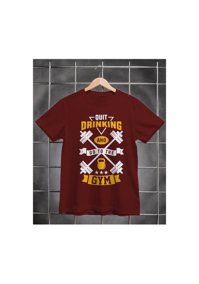 Segungear Quitdrinking Erkek Regular Fit Baskılı Spor Tişört Bordo - 931822259 Bordo