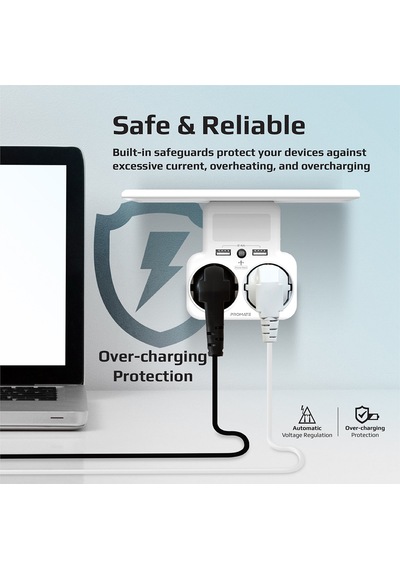 Promate PowerRack Duvar Tipi 2'li Usb Girişli Grup Priz