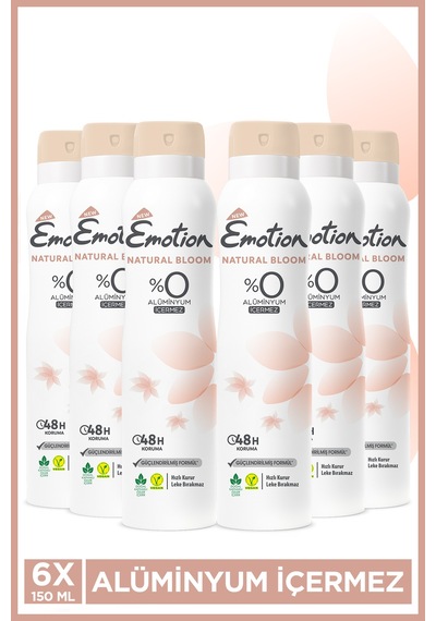 Natural Bloom Kadın Vegan Deodorant 6x150ML Hızlı Kurur, Leke Bırakmaz