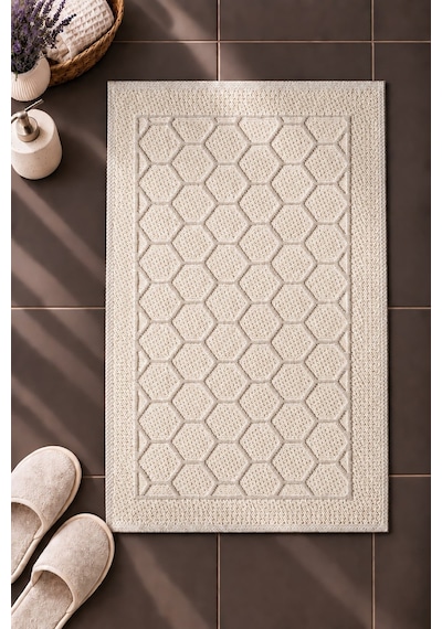 Sakura Sk015a Doğal Pamuk 2'li Banyo Paspas Seti 60x100 60x50cm Kaymaz Taban Makinada Yıkanabilir Kemik