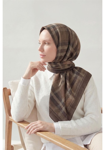 Silk Home Viskon Velora Eşarp Dört Mevsim Ekose Desen Sütlü Kahve 90x90 Çok Renkli