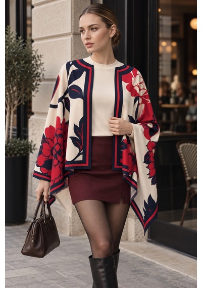 Tarzını Seç Desenli Kare Panço Kışlık Yumoş Polar 150 X 150 Cm Bordo