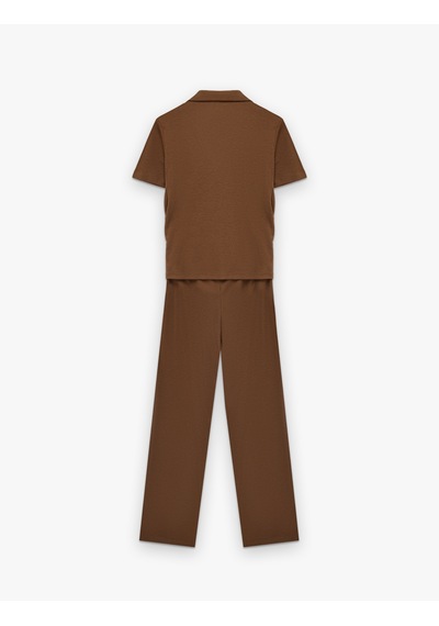 Koton Viskon Karışımlı Rahat Kesim Pijama Takımı Kahverengi 6slk40079mk Kahve