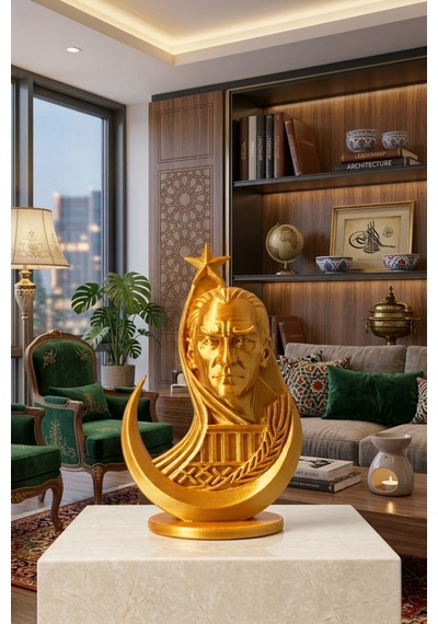Özel Tasarım Altın Renk Atatürk Biblosu Modern Şık Ofis Ve Salon Dekorasyonu