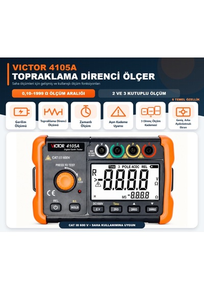 Victor 4105a Dijital Topraklama Direnci Ölçer Toprak Megeri