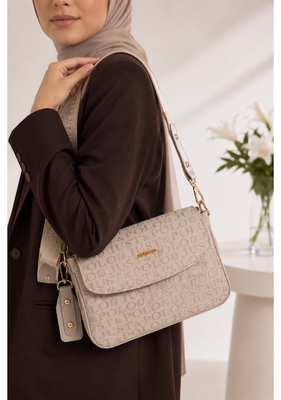 Just Polo Yeni Sezon Kolon Askılı 4 Bölmeli Kadın Çantası 25x15cm Bej