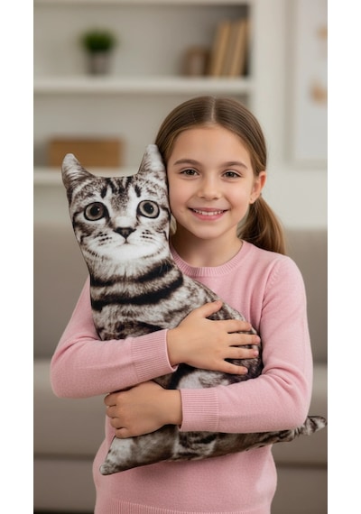 3d Dijital Baskılı Dekoratif Kedi Yastık Tekir Renkli