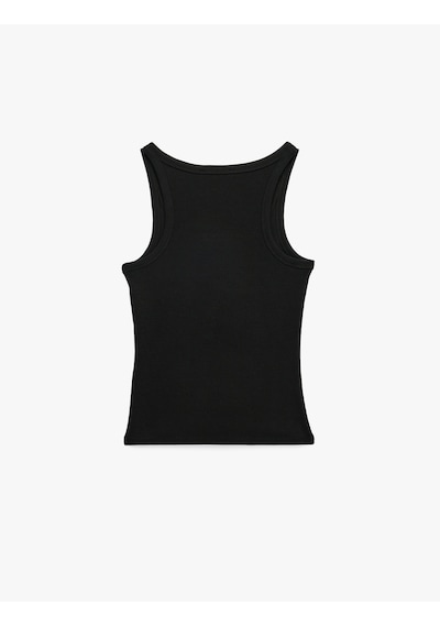 Koton Pamuklu Slim Fit Süs Düğmeli U Yaka Fitilli Atlet Siyah 6sak10032pk