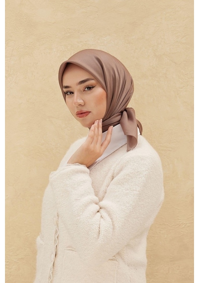 Silk Home Düz Shiny Eşarp - Koyu Vizon - Koyu Vizon