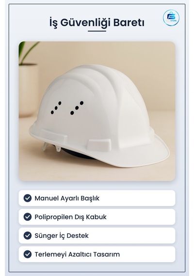 Baret İş Güvenliği Manuel Ayarlı Beyaz Havalandırmalı İnşaat Koru