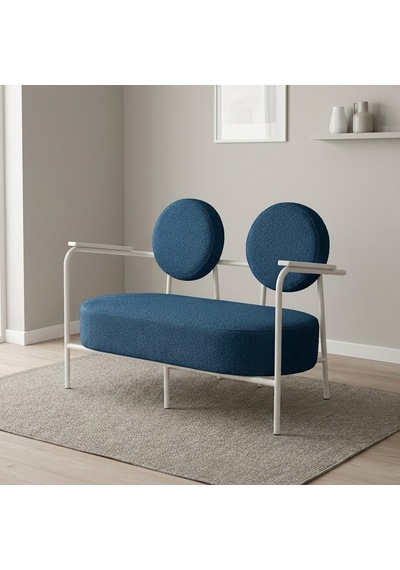 Venüs İkili Koltuk Soft Kumaş Ofis Bekleme Koltuğu Beyaz Metal İskeletli - Mavi
