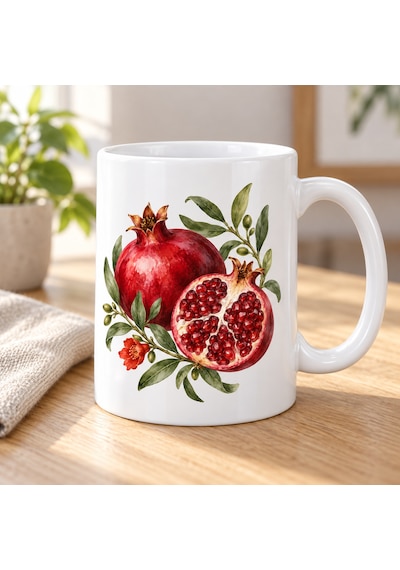 Nar Ve Zeytin Dalları Tasarımlı Porselen Kupa - Model 273 Diğer