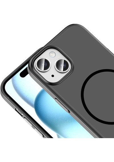 Apple iPhone Uyumlu 15 Kılıf Magsafe Şarj Özellikli Ultra İnce Mat Soft Lora Pc Kapak Siyah