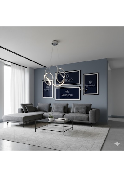Yağmur Model Avize Krom Kasa 3 Renk Işık Modern Salon Ve Oturma Odası Aydınlatma Diğer
