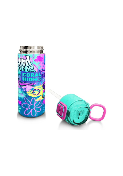 Coral High Kids Lavanta Su Yeşili Grafiti Desenli Pipetli Ve Direkt İçim Çelik Termos 500 Ml 31971 Lacivert Gül