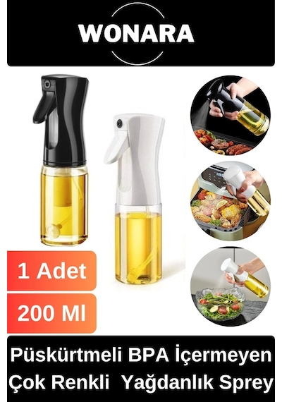 Premium Püskürtmeli Bpa İçermeyen Çok Renkli Plastik Fan Başlıklı Cam Şişe Yağdanlık Sprey 200 Ml Diğer