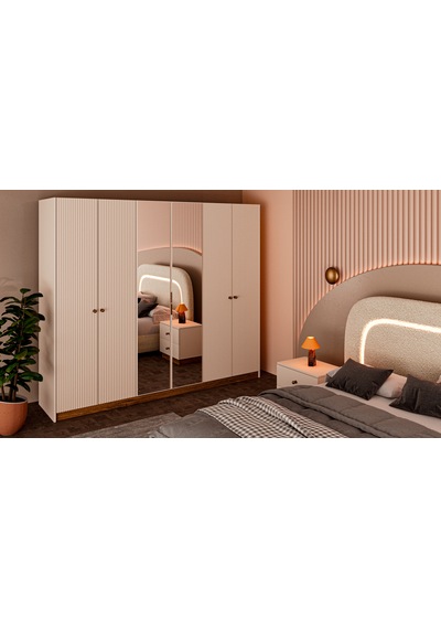 Seyran Yatak Odası Takımı 6 Kapılı Gardırop %100 Mdf Bazalı