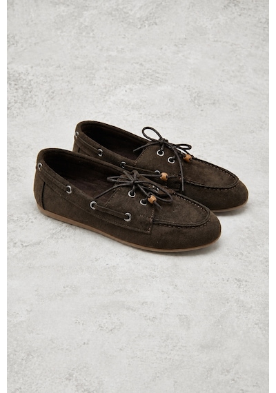 Demirsa Boutique Kadın Kahverengi Bağcıklı Loafer Günlük Babet Ayakkabı Kahverengi