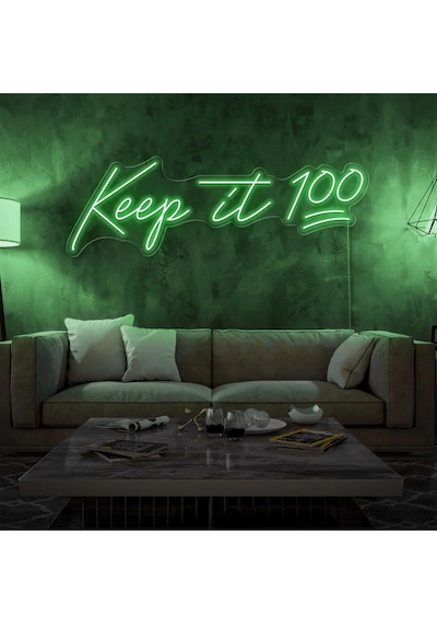 Keep İt 100 Yazılı Neon Tabela Yeşil
