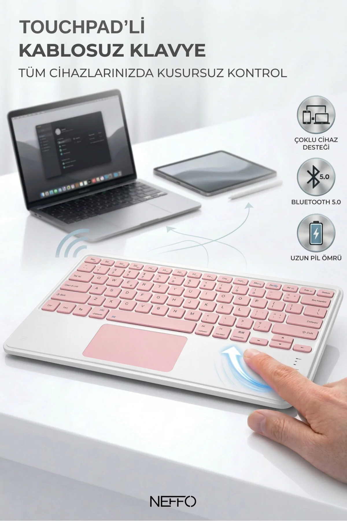 Touchpadli Kablosuz Klavye Sessiz Tuş Bilgisayar Tablet