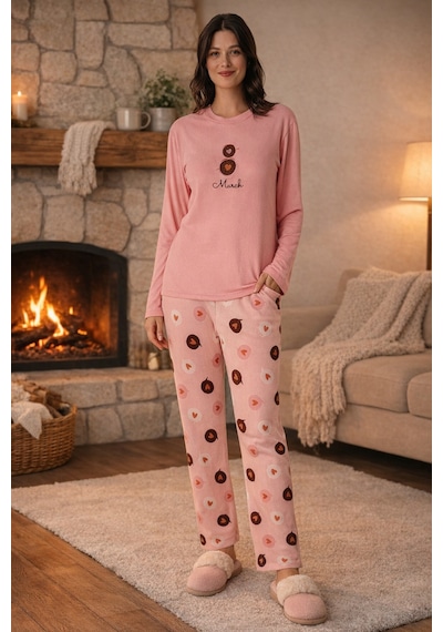 Remsa Kadın Termal Uzun Kol Pijama Takımı 4753 Pembe01 Pembe01
