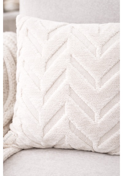 Peluş Dekoratif Kırlent Kılıfı İskandinav Zigzag-balıksırtı 4 Lü Set 42x42 Cm Krem - Bej