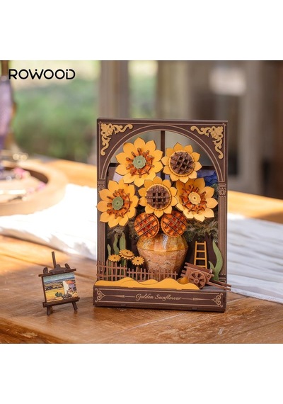 Rowood Th002 Ayçiçeği Golden Sunflower Dıy Minyatür Maket Model Seti Ahşap 3d Wooden Puzzle 3d Model Kit Detaylı Dekoratif Hobi Seti Ahşap Maket