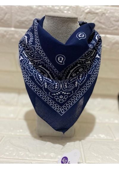 %100 Pamuk Unisex Etnik Desenli Bandana Fular Lacivert