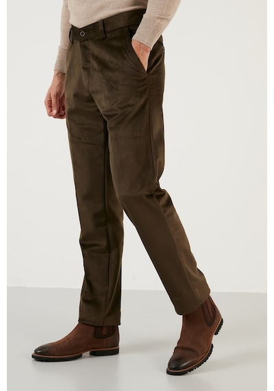 Buratti Normal Bel Regular Fit Düz Paça Erkek Kadife Pantolon 645Merlin Haki
