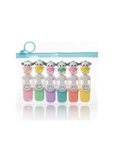 Sevimli Figür Başlıklı Mini Fosforlu Keçeli Kalem-6lı Set-fosfor07