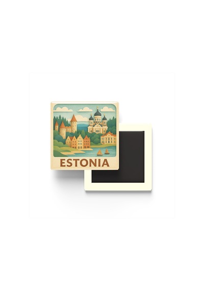 9x9 Cm Buzdolap Magnetleri - Estonya - Estonia - 4'lü Set Retrotik - 9x9 Cm