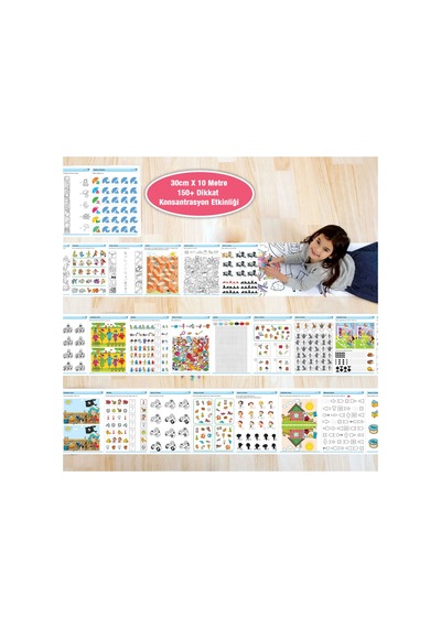 Dikkat & Konsantrasyon Etkinlik Rulosu V1 150+ Dikkat Egzersizi Büyük Boy 10 Metre - 808530499