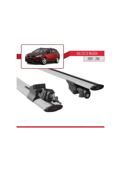 Kia Cee'd Sw / Estate 2007-2011 Arası İle Uyumlu Hook Model Anahtar Kilitli Ara Atkı Tavan Barı Gri