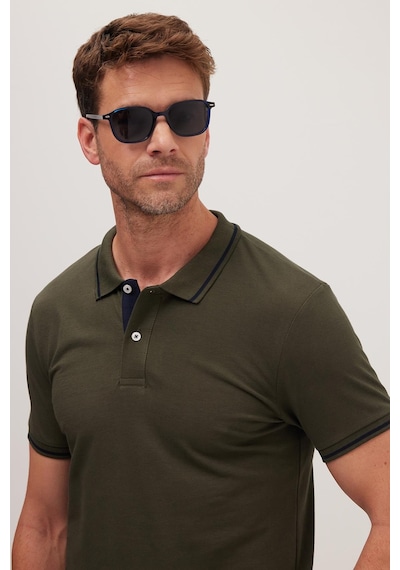 Tudors Erkek Slim Fit Dar Kesim %100 Pamuk Yumuşak Dokulu Serin Tutan Kumaş Düz Pike Haki Polo Yaka Tişört-42250 Haki