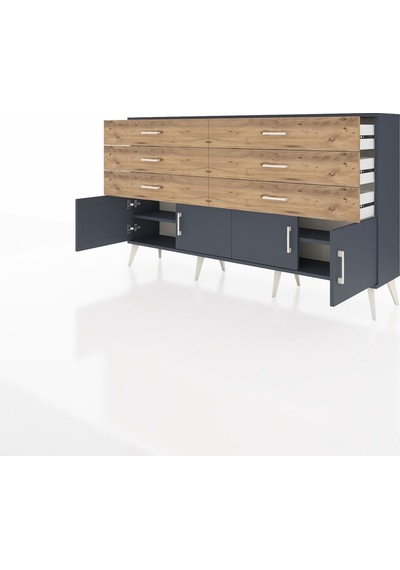 Arges Konsol 2 Raflı 6 Çekmeceli 4 Kapaklı 176x30x99 Antrasit-ant Antrasit-antrasit/çam Arges Konsol 2 Raflı 6 Çekmeceli 4 Kapaklı 176x30x99 Antrasit-ant Antrasit-antrasit/çam