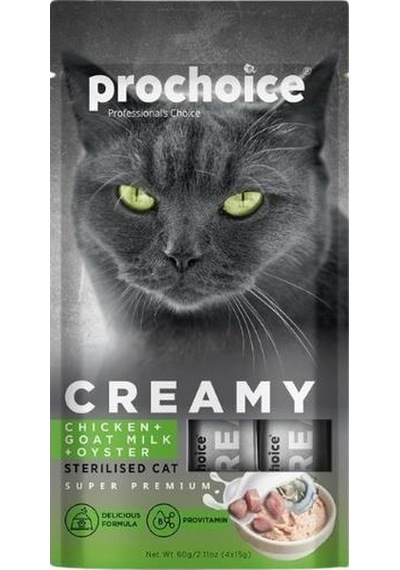 Pro Choice Creamy Kısırlaştırılmış Tavuklu Keçi Sütlü Sıvı Kedi Ödülü 4 x 15 G