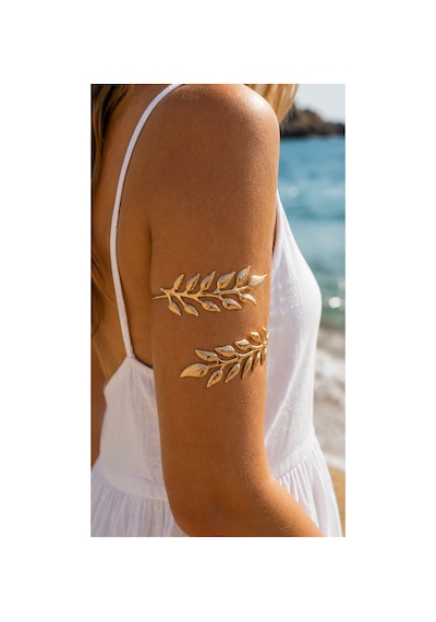 Luleaf Gold Yıldız Figürlü Altın Renkli Kol Takısı Üst Kol Bileziği Bohem Spiral Kolluk Gold Pazu Takısı Koyu Yeşil