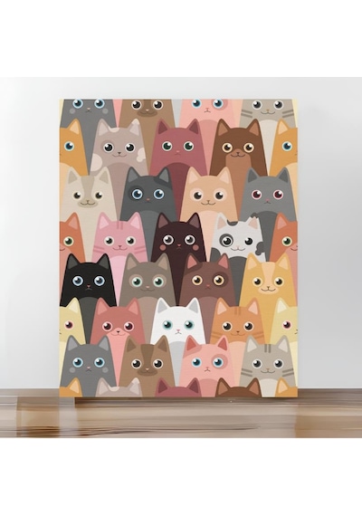 Sayılarla Boyama Tuval Seti Fırça Boya Dahil Çıtalı 40x50 Cm - Kediler