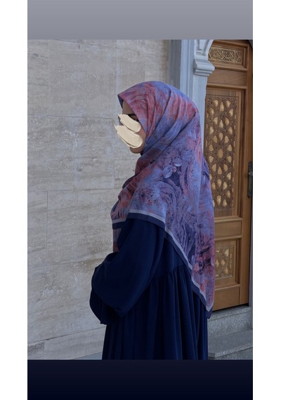 Qalortex Scarf Pamuklu Soft Âlâ Desen Eşarp-morcivert Morcivent