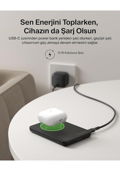 Belkin Bpd011hqbk Boostcharge Slim 5.000mah Qi2 15w Manyetik Kablosuz Powerbank - Siyah