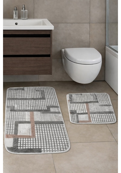 Kaymaz Tabanlı 2 Li Banyo Paspas Seti Yıkanabilir, Su Emici, Toz & Leke Tutmaz Oval Klozet Takımı Kaplan