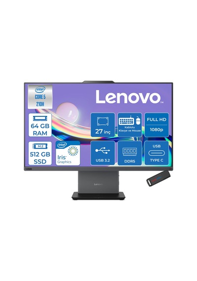 Lenovo ThinkCentre Neo 50a 27 Gen5 12SAA05QTRF27 Core 5 210H 64 GB 512 GB SSD 27" Free Dos AIO Masaüstü Bilgisayar