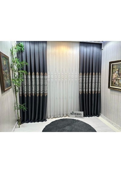 Nivemeshome Fj631749 V-2540 Arora Antrasit 1/3 Sık Pileli Fon Perde Apm Antrasit