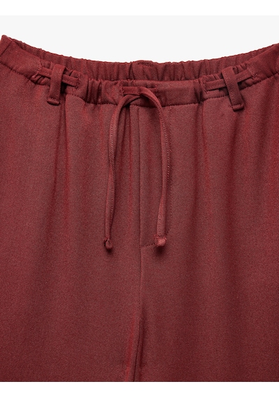 Koton Viskon Karışımlı Beli Bağlamalı Geniş Paça Pantolon Bordo 6skg40086aw